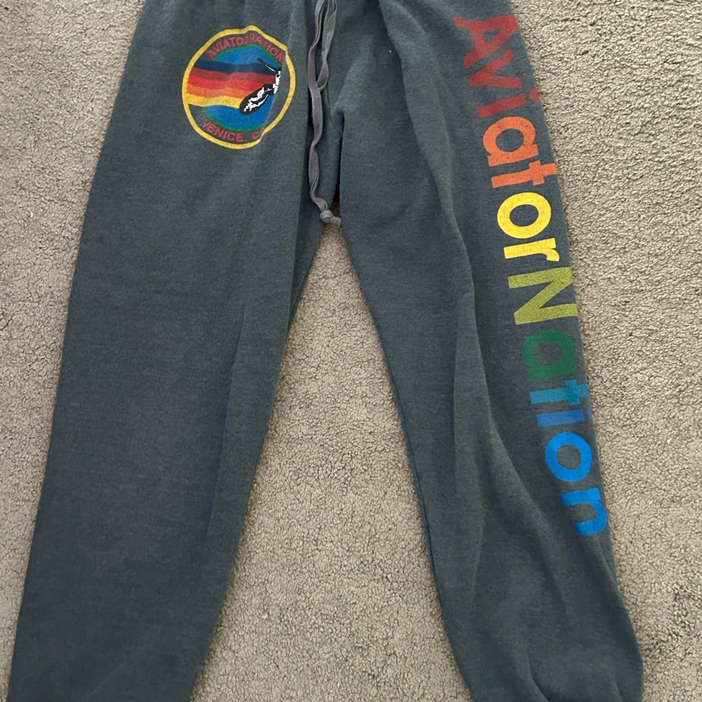 Aviator Nation Gray Sweatpants with Rainbow Accents- gently worn.